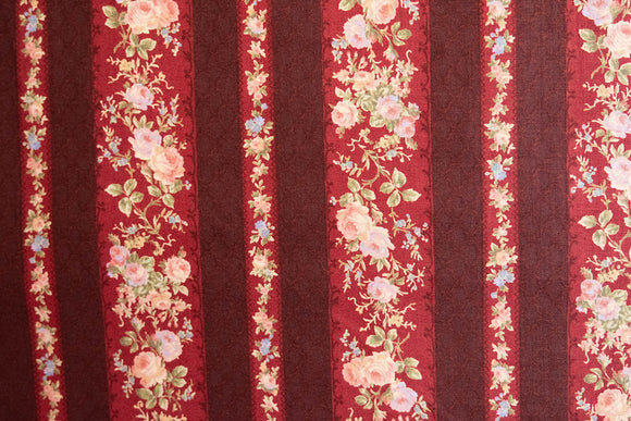 Quilting Fabric LECIEN Antique Rose lcn 31767-30 Burgundy , Small Rose Stripe
