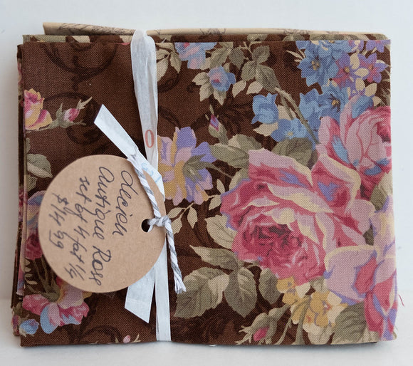 Fabric Bundle of 4 Fat Quarters from Antique Rose Collection, Brown/Parchment, From Lecien, Japan