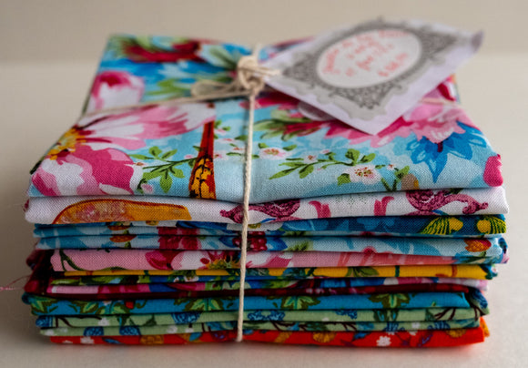 Fabric Bundle of 8 Fat 1/4s from the Jardin de la Reine Collection, by Odille Bailleoul For Free Spirit Fabrics