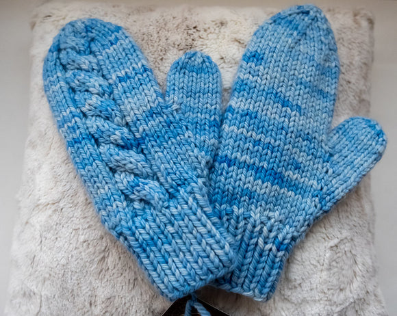 Hand-knit Mittens from Malabrigo Chunky yarn, Color: Blue Surf.