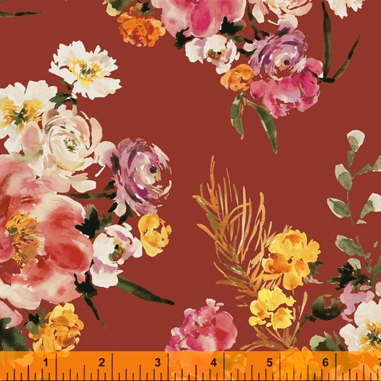 Wildflower Collection, Coral Charm, Cinnabar Cotton Fabric by Kelly Ventura for Windham, 52252-5