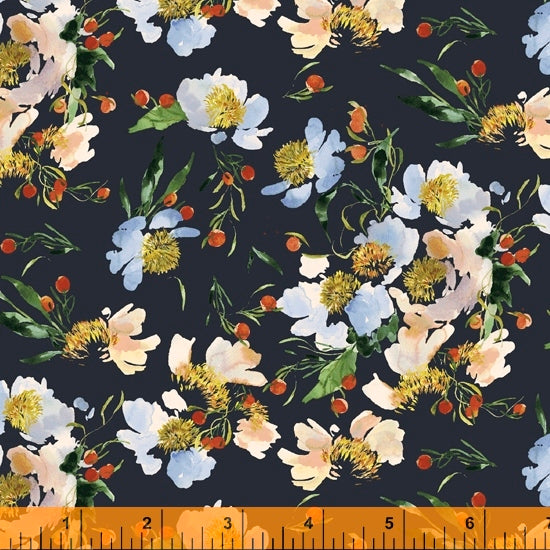 Wildflower Collection, Clair de Lune, Midnight Canvas Fabric by Kelly Ventura for Windham, 52252DC-6