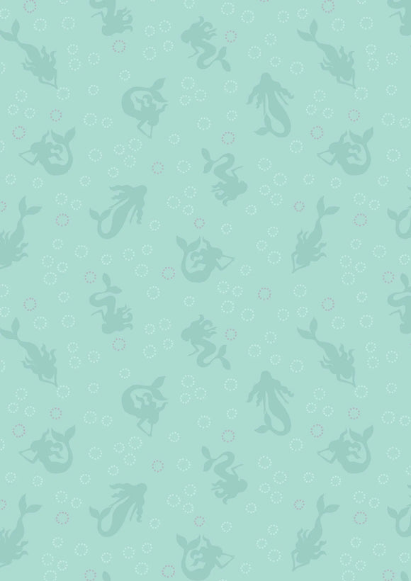 Fabric Mermaids and bubbles Silver Metallic from the Moontide Collection By Lewis and Irene, A622.2 (silver metallic)
