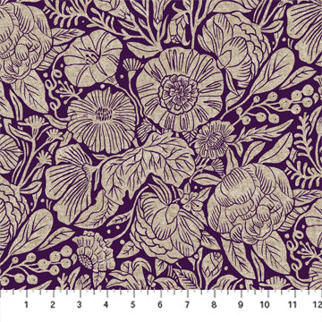 Fabric Large Flowers Purple from In The Dawn Collection, by Elise Young for FIGO Fabrics CL90558-80