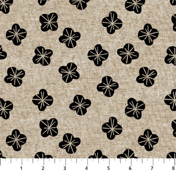 Fabric Tossed Buds Black from In The Dawn Collection, by Elise Young for FIGO Fabrics, CL90560-99