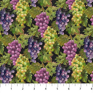 Northcott Fabric Grapes Black Multi, Life Happens Wine Helps Collection by Ellen and Clark Studio DP24562-99