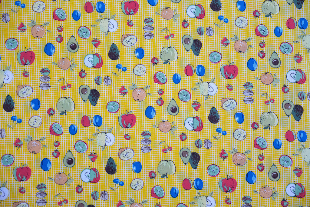 Fabric Joyful Kitchen from Quiltgate, Japan, LW1950 Pattern 13b, Fruit on Yellow