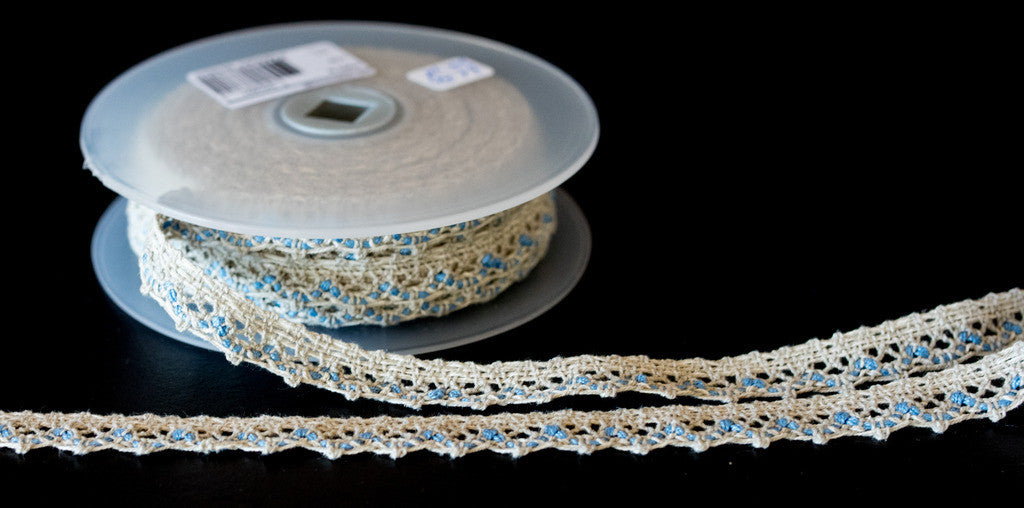 Woven Cotton Lace Natural/Blue from La Stephanoise - Products from Abroad