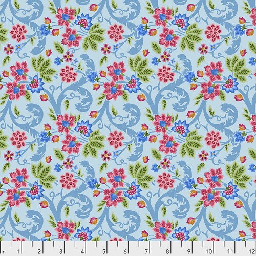Fabric Exotic Voyage, by Odile Bailloeul from Jardin de la Reine Collection for Free Spirit, PWOB036 SKY