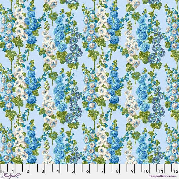 Fabric Hollyhocks - Sky, from A Celebration of Sanderson Collection, for Free Spirit, PWSA022.SKY