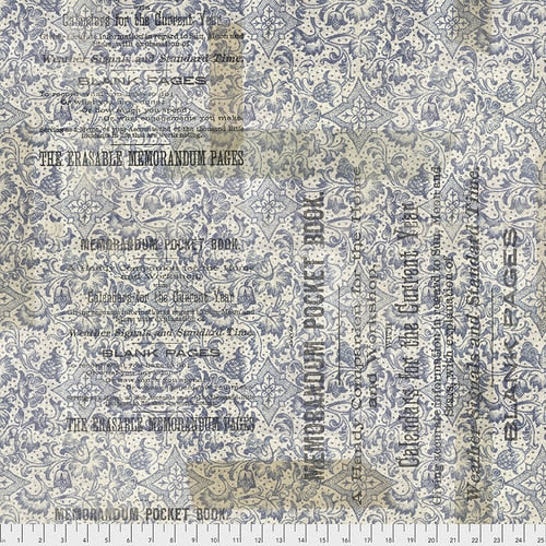 Fabric Memorandum PWTH 100 BLUE, Memoranda II Collection from Tim Holtz for Free Spirit.