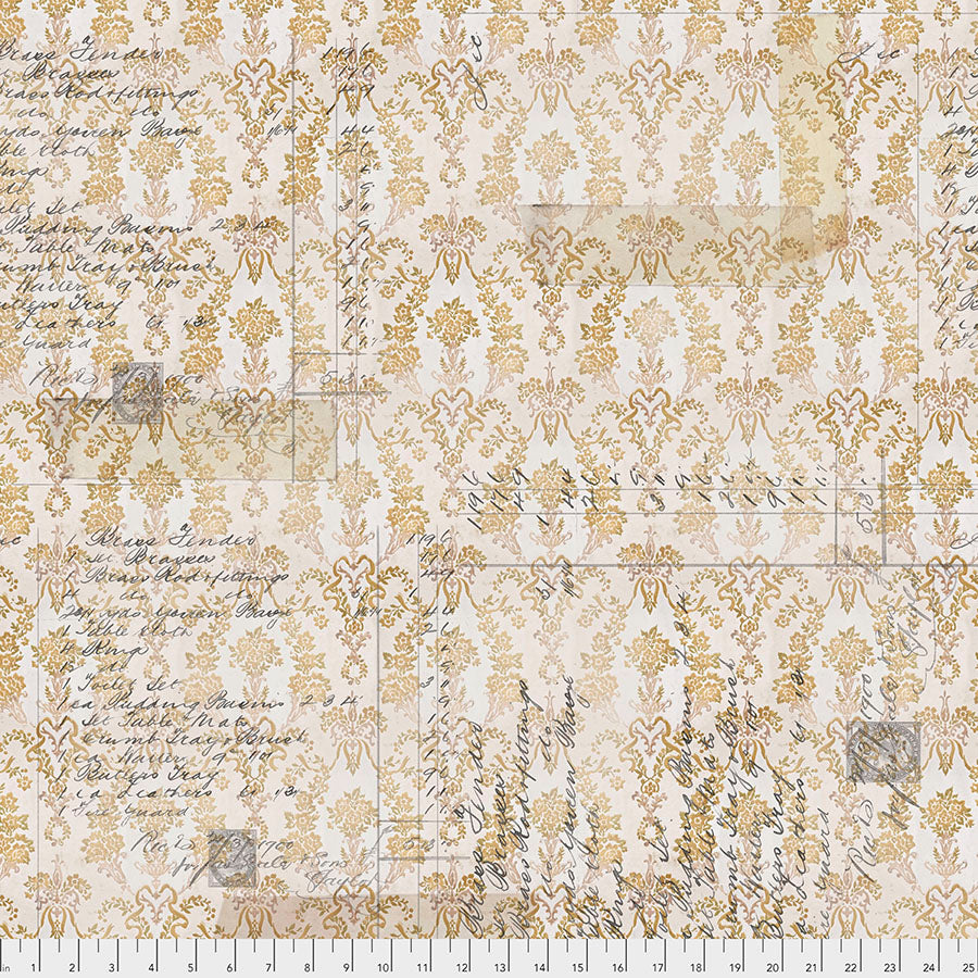 Fabric Upholsterers Gold Multi, PWTH 112, Memoranda III Collection from Tim Holtz for Free Spirit.