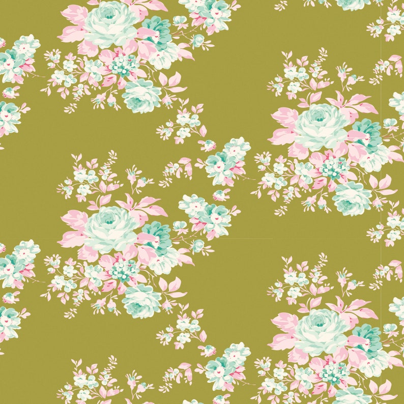 Fabric from Tilda, Harvest Collection, Autumn Rose Green 481502